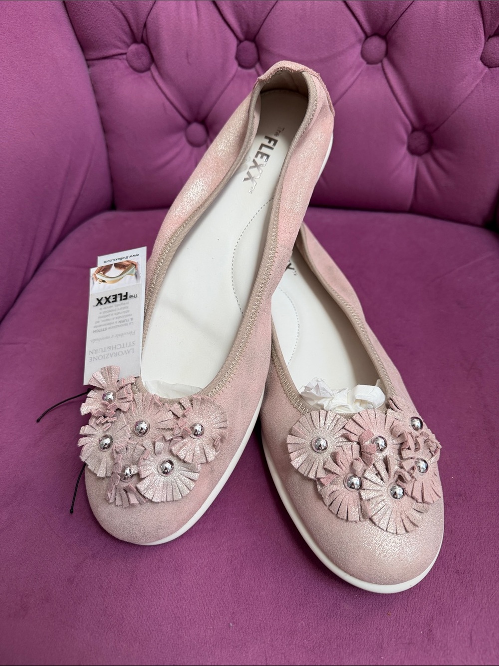 THE FLEXX Blush Pink Floral Embellished Ballet Flats